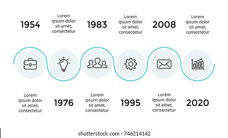 Vector arrows semicircles timeline infographic, diagram chart, graph presentation. Business infographics progress concept with 6 options, parts, steps, processes.
