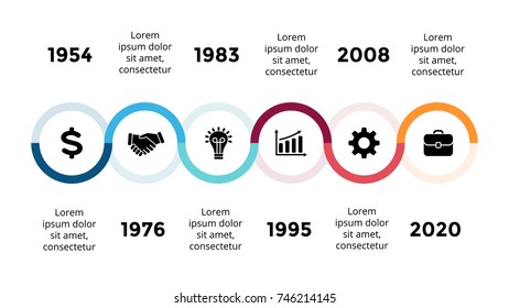 Vector arrows semicircles timeline infographic, diagram chart, graph presentation. Business progress concept with 6 options, parts, steps, processes.