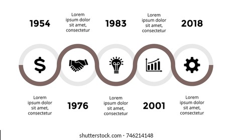 Vector arrows semicircles timeline infographic, diagram chart, graph presentation. Business progress concept with 5 options, parts, steps, processes.