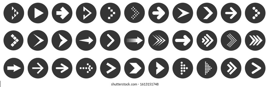 Vector Arrows set. Arrow in black circle. Arrow buttons isolated. Black buttons