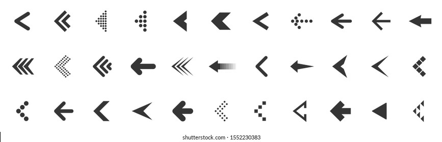 Vector Arrows set. Black arrows isolated. Arrows icon. Left arrows in flat design