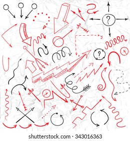 Vector arrows set, hand drawn arrows set, sketched style. Stock vector