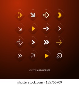 Vector Arrows Set Isolated on Dark Red Background 