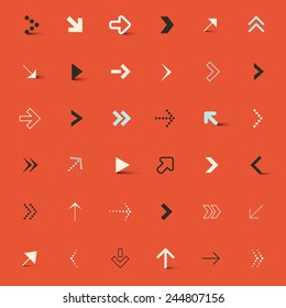 Vector Arrows Set on Red Retro Background