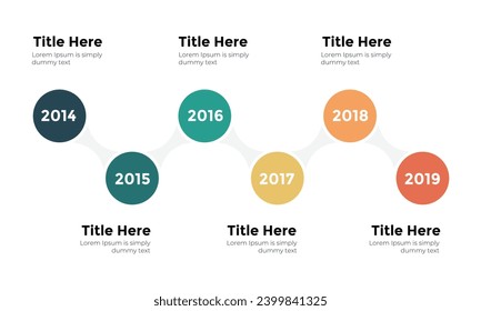 Vector arrows timeline infographic, diagram chart, graph presentation. Business infographics concept with options, parts, steps, processes. 6 time periods and points. Years from past to future.