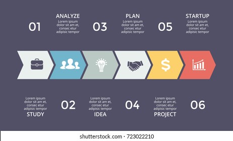 Vector Arrows Timeline Infographic, Diagram Chart, Graph Presentation. Business Infographics Progress Concept With 6 Options, Parts, Steps, Processes.