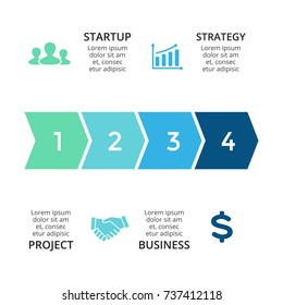 Vector arrows timeline infographic, diagram chart, graph presentation. Business progress infographics concept with 4 options, parts, steps, processes.