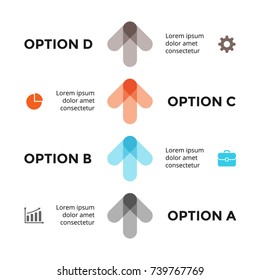 Vector arrows timeline infographic, diagram chart, graph presentation. Business infographics progress concept with 4 options, parts, steps, processes.