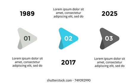 Vector arrows triangles timeline infographic, diagram chart, graph presentation. Business progress infographics concept with 3 options, parts, steps, processes.