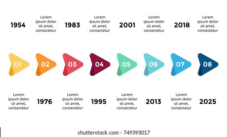 Vector arrows triangles timeline infographic, diagram chart, graph presentation. Business progress infographics concept with 8 options, parts, steps, processes.