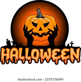 VEKTORkunst, 2 Hände, die einen Halloween-Kürbis hochhalten


