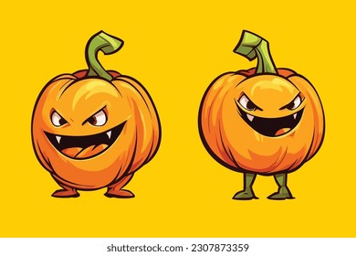 Vector Art, 2 Pumpkin character cartoon illustration, Halloween Illustration