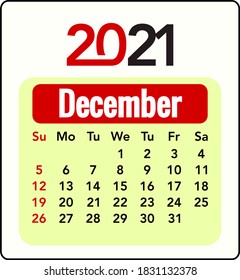 Vector art for 2021 calendar -  December month
