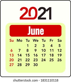 Vector art for 2021 calendar -  June month