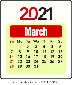 Vector art for 2021 calendar -  March month