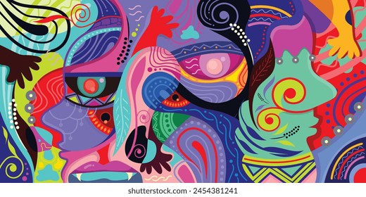 Vector art abstract background banner ethnic with colorful design