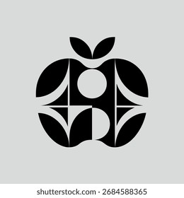 Vector art of abstract black apple logo on a light gray background