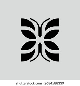 Vector art of abstract black butterfly logo on a gray background