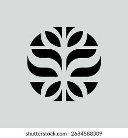 Vector art of abstract black circular logo with leaflike shapes