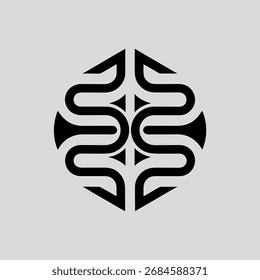 Vector art of abstract black geometric logo with wavy lines on gray background