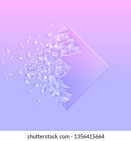 Vector art abstract illustration with explosion of pink and lilac glass rhombus. 