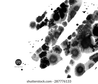 Vector art. Abstract painted. Ink splatter texture, water spray paint. Web and mobile interface template, website design. Minimalistic backdrop Black and white Calligraphic dynamic calligraphy chinese
