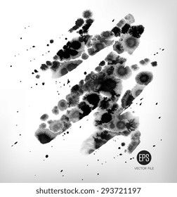 Vector art. Abstract painted. Ink splatter texture, water spray paint. Web and mobile interface template, website design. Minimalistic backdrop Black and white Calligraphic dynamic calligraphy chinese