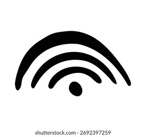 Vektorkunst eines abstrakten Symbols, das einem stilisierten Auge oder einem Regenbogen mit konzentrischen Bögen und einem zentralen Punkt ähnelt