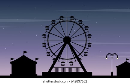 Vector art of amusement park scenery silhouette