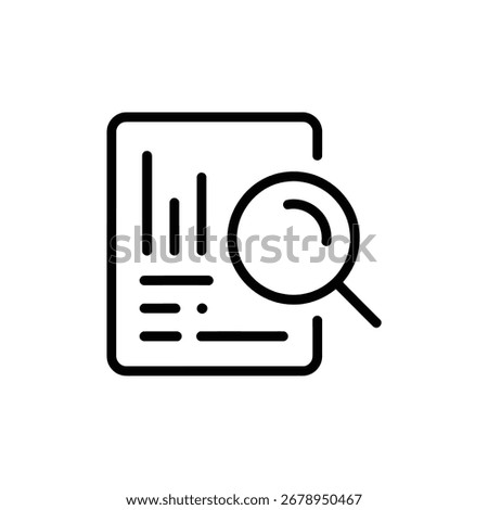 Vector art of analyzing business report with magnifying glass line icon vector illustration