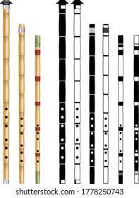 Vector art of the Arabic, Turkish, and Persian versions of the end blown flute known as the ney or nay