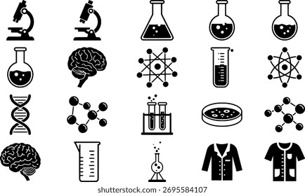 Arte vectorial de una variedad de iconos de la ciencia y la medicina