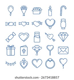 Vector art of assortment of love and romance icons for valentines day