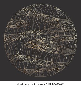 Fondo de arte vectorial. Resumen de estilo contemporáneo. Diseño creativo, ornamentos de hojas asimétricas. Decoración para invitación, postal, tarjeta de felicitación.