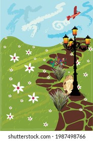 vector art background landscape and flower