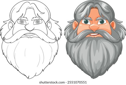 Vector art of a bearded warrior face