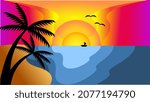 Vector art of a beautiful sunset beach
