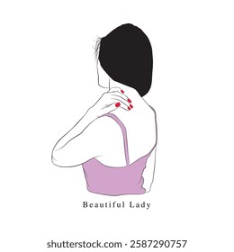 Vector art of beautiful woman, A pretty girl illustration, A lady suffering from neck pain