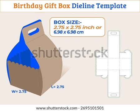 Vector art of birthday gift box dieline template for small gifts and favors, easy to assemble