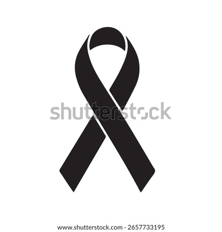 Vector art of a black awareness ribbon isolated on white background symbolizes support for various causes, including cancer prevention and mourning, representing solidarity and hope