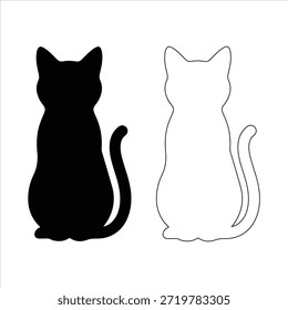 Vector art of black cat silhouette sitting and looking away isolated on white.