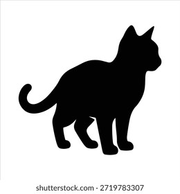 Vektorkunst der schwarzen Katze Silhouette sitzend und wegschauend, einzeln auf weiß.