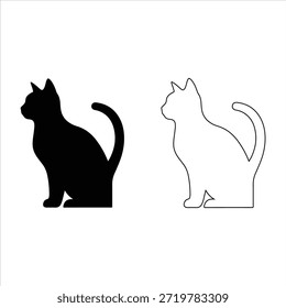 Vector art of black cat silhouette sitting and looking away isolated on white.
