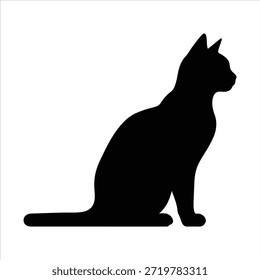 Arte vetorial da silhueta de gato preto sentado e olhando para longe isolado no branco.