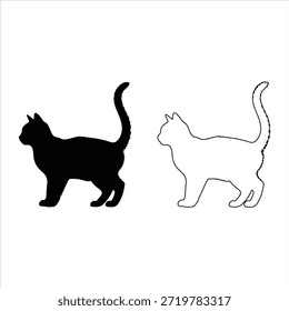 Vector art of black cat silhouette sitting and looking away isolated on white.