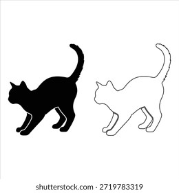 Vector art of black cat silhouette sitting and looking away isolated on white.
