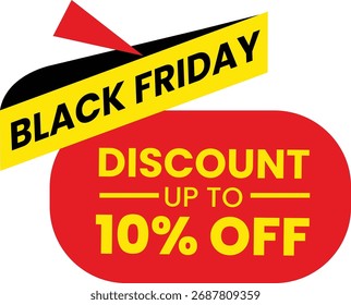 Arte vectorial de Black Friday Descuento hasta 10 de descuento en Anuncio con colores amarillo y rojo