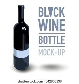 Vector art of a black glass bottle with highlights, mock-up of red wine for design and decor, bar, holidays, weddings, dates
