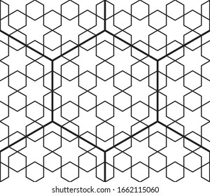 Vector art black line seamless geometric texture honeycomb - arabic. White background.