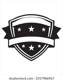 Vector Art of Black Shield with Star and Decorative Ribbon
